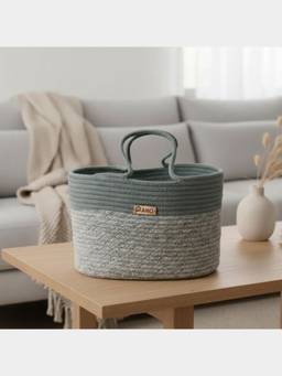 PANO - Braided Corsica Tote Storage Basket - Light Grey