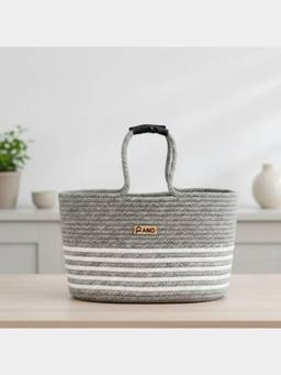 PANO - Braided Monaco Tote Storage Basket - Light Grey