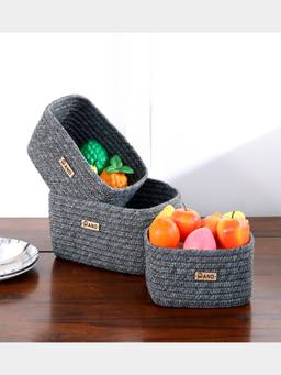 PANO - Braided Tri Color Storage Basket - Ash Grey (Set of 3)