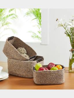 PANO - Braided Tri Color Storage Basket - Beige (Set of 3)