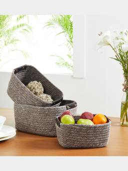 PANO - Braided Tri Color Storage Basket - Brown (Set of 3)