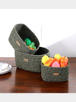 PANO - Braided Tri Color Storage Basket - Green (Set of 3)