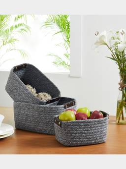 PANO - Braided Tri Color Storage Basket - Grey (Set of 3)