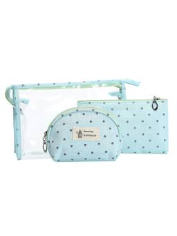 Awestuffs - Portable Cosmetic & Toiletry Pouch Set of 3 - Aqua Blue