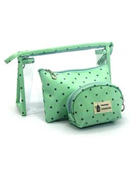 Awestuffs - Portable Cosmetic & Toiletry Pouch Set of 3 - Green