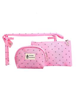 Awestuffs - Portable Cosmetic & Toiletry Pouch Set of 3 - Pink