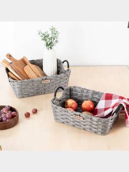 PANO - Rectangular Wicker Utility Basket - Charcoal (Set of 2)
