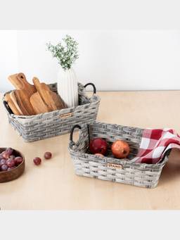 PANO - Rectangular Wicker Utility Basket - Grey (Set of 2)
