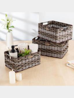 PANO - Wicker Bathroom Organizer Basket - Brown (Set of 3)