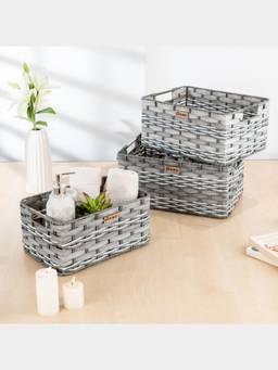 PANO - Wicker Bathroom Organizer Basket - Grey (Set of 3)