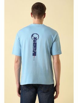 Allen Solly - Blue Cotton Blend Half Sleeves Crew Neck Printed T-Shirt