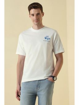 Allen Solly - White Cotton Blend Half Sleeves Crew Neck Graphic T-Shirt