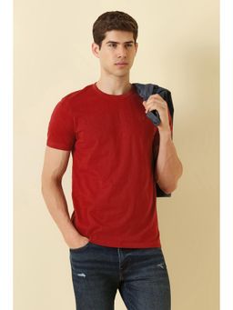 Allen Solly - Red Cotton Half Sleeves Crew Neck Solid T-Shirt