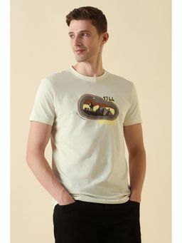 Allen Solly - Beige Cotton Blend Half Sleeves Crew Neck Graphic T-Shirt