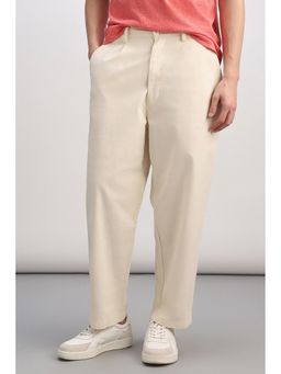 Allen Solly - Beige Wide Fit Cotton Blend Solid Casual Trouser