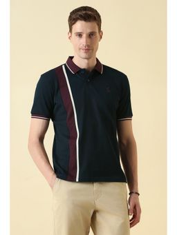 Allen Solly - Navy Blue Cotton Half Sleeves Collar Neck Stripes Polo T-Shirt