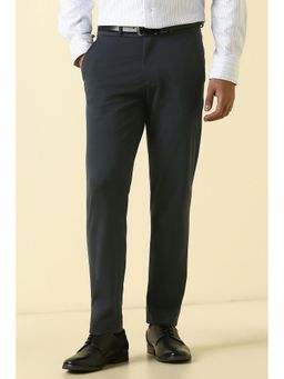 Allen Solly - Navy Blue Straight Fit Cotton Blend Solid Formal Trouser