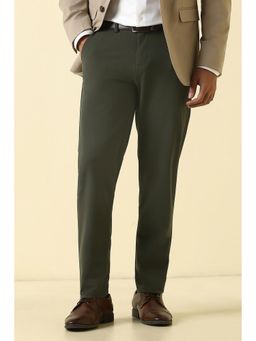 Allen Solly - Olive Comfortable Fit Nylon Blended Solid Formal Trouser