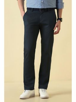 Allen Solly - Navy Blue Slim Fit Cotton Blend Solid Casual Trouser