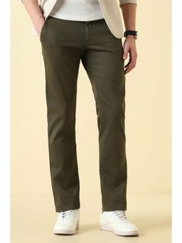Allen Solly - Olive Slim Fit Cotton Blend Solid Casual Trouser