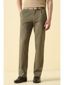 Allen Solly - Olive Regular Fit Cotton Blend Textured Casual Trouser
