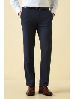 Allen Solly - Navy Blue Slim Fit Polyester Blend Textured Formal Trouser