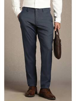 Louis Philippe - Navy Blue Regular Fit Polyester Blend Textured Formal Trouser