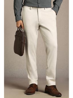 Louis Philippe - Beige Regular Fit Polyester Blend Solid Formal Trouser