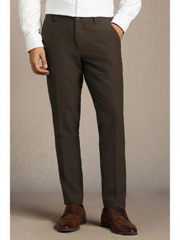 Louis Philippe - Brown Regular Fit Polyester Blend Textured Formal Trouser