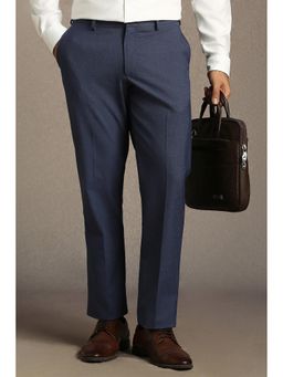 Louis Philippe - Navy Blue Slim Fit Polyester Blend Solid Formal Trouser