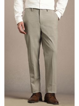 Louis Philippe - Beige Slim Fit Polyester Blend Textured Formal Trouser