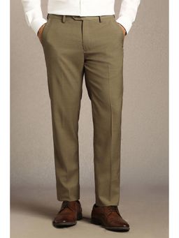 Louis Philippe - Khaki Slim Fit Polyester Blend Textured Formal Trouser