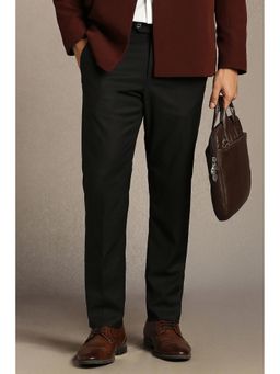 Louis Philippe - Black Slim Fit Polyester Blend Textured Formal Trouser