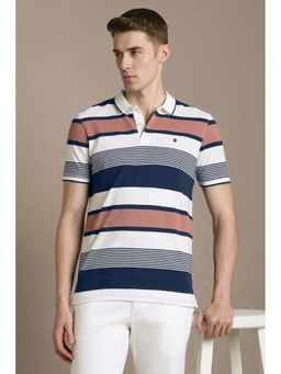 Louis Philippe - Multi-Color Cotton Blend Half Sleeves Collar Neck Stripes Polo T-Shirt