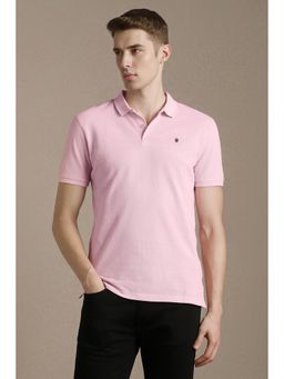 Louis Philippe - Pink Cotton Blend Half Sleeves Collar Neck Textured Polo T-Shirt