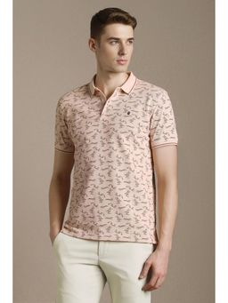 Louis Philippe - Pink Cotton Blend Half Sleeves Collar Neck Printed Polo T-Shirt