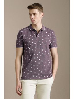 Louis Philippe - Purple Cotton Blend Half Sleeves Collar Neck Printed Polo T-Shirt