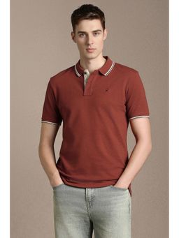 Louis Philippe - Rust Cotton Blend Half Sleeves Collar Neck Textured Polo T-Shirt