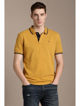Louis Philippe - Yellow Cotton Blend Half Sleeves Collar Neck Textured Polo T-Shirt