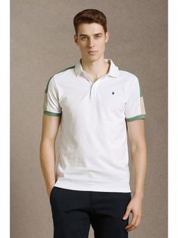 Louis Philippe - White Cotton Half Sleeves Collar Neck Textured Polo T-Shirt
