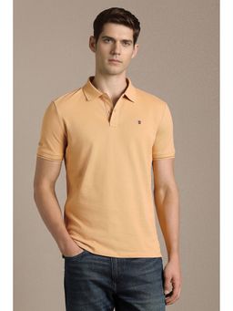 Louis Philippe - Beige Cotton Half Sleeves Collar Neck Textured Polo T-Shirt