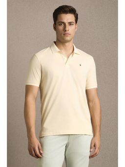 Louis Philippe - Beige Cotton Blend Half Sleeves Collar Neck Textured Polo T-Shirt