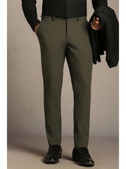 Louis Philippe - Olive Regular Fit Polyester Solid Formal Trouser