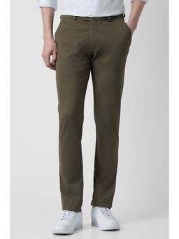 Peter England - Olive Slim Fit Viscose Blend Solid Casual Trouser