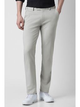 Peter England - Grey Slim Fit Polyester Blend Solid Casual Trouser