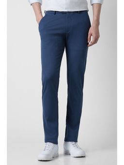 Peter England - Blue Slim Fit Viscose Blend Solid Casual Trouser