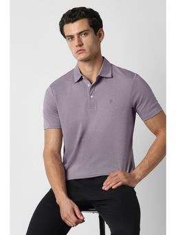 Van Heusen - Purple Cotton Blend Half Sleeves Collar Neck Textured Polo T-Shirt