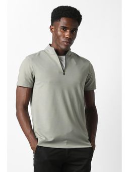 Van Heusen - Grey Cotton Blend Half Sleeves Round Neck Solid T-Shirt