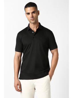 Van Heusen - Black Cotton Half Sleeves Collar Neck Solid Polo T-Shirt
