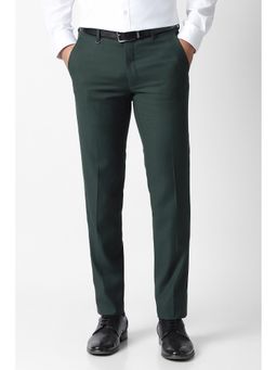Van Heusen - Green Slim Fit Polyester Blend Solid Formal Trouser